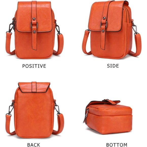 Women's Orange Vintage Cross Body Phone Bag Small Messenger Shoulder Handbag - Picture 6 of 7